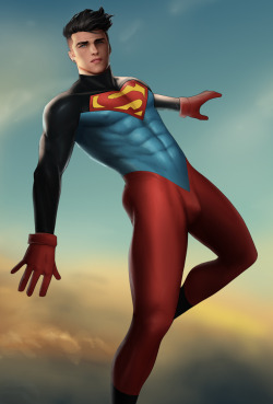 enemygentleman:  Superboy without that sweet jacket and without that 90s thigh band, 90s thin belts around his hips.  This is how the image started.  I wanted to do a modern version of his 90s costume but then just ended up doing the 90s costume but