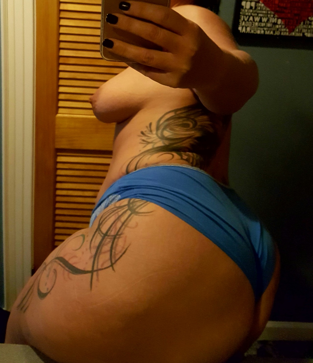 thethickbull:  sexfilledcouple:  Ass for days…. #selfie #saturday #tits #boobs