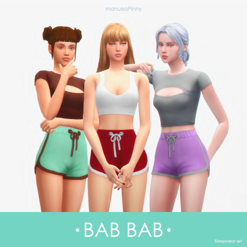 manueapinny: BAB BAB : Sleepwear setTeen to elder | Tops and Bottoms category✓ Base game compatible✓