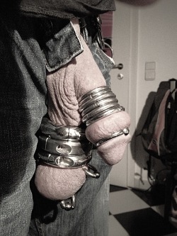 bimannpierced:  My artistic but heavy tortured slave cock, decorated for an outdoor walk