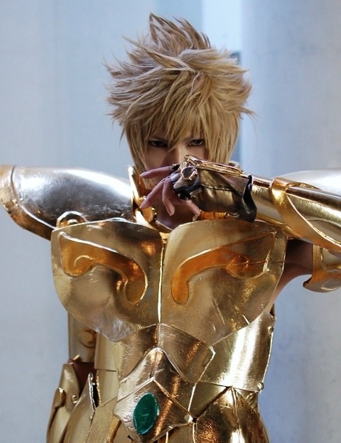 gemini-bearer:  Gold Saints Cosplays  Saga : “All credit goes to the cosplayer. Mu, Aldebaran, Kanon, Deathmask, Aiolia, Shaka, Milo, Aiolos, Camus.”  Aspros : “Next time we’ll post Saint Seiya Lost Canvas cosplay too.” *smiles*  