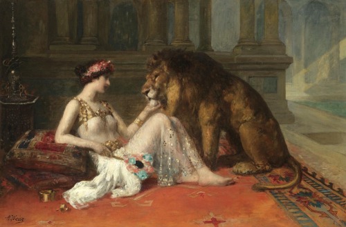 songesoleil:Son animal favori / Her favorite pet.Oil on Canvas.64.5 x 97.3 cm.Art by Adolphe Weisz.(