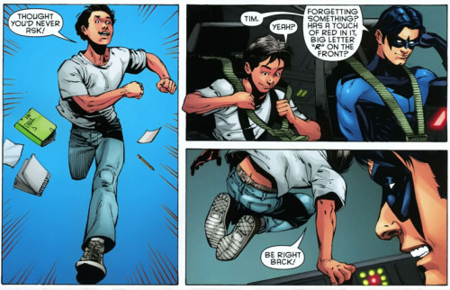 writeroffates:   Nightwing #142 “Thanks for the tidbit, Obi-Wan.”“I’m a walking fortune cookie.”“Yeah, and a stale one at that.”  There is nothing that makes me happier than the Batfam acting like a family. Especially