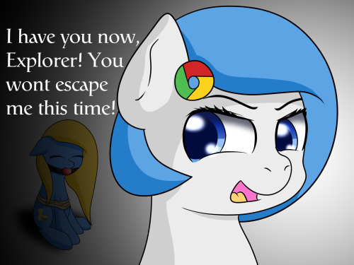 ask-googlechrome:This one took me a while to finish. +1 internet if you get the James Bond reference. Also Chrome doesn’t know how to tie proper knots.Featuring the Time Mistress (originally was going to be Orange Juice Pony but she closed her blog)and
