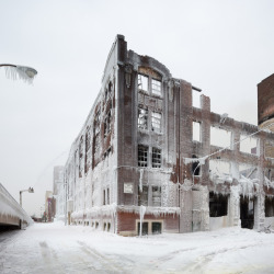 devidsketchbook:  FIRE AND ICE Chicago-based Photographer David Schalliol The Frozen Aftermath of a Chicago Warehouse Fire. Temperatures were so low during the fire that water sprayed on the building froze almost instantly leaving behind a spectacularly