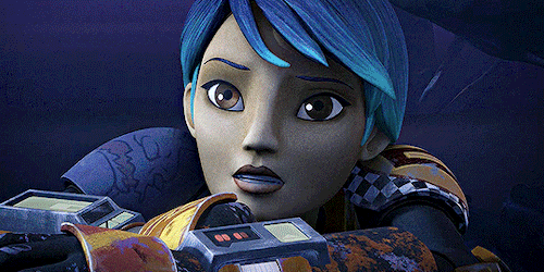 Close up on Sabine's face as she blows hair out of her face, annoyed. It fades to present day Sabine yelling at Ezra.