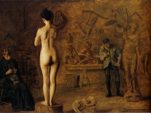 justineportraits:Thomas Eakins      William Rush carving his Allegorical Figure of th