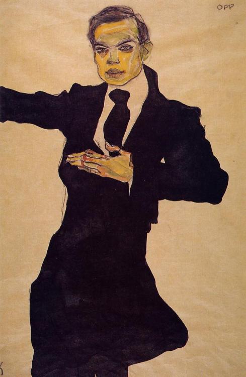 artist-schiele: Portrait of the Painter Max Oppenheimer, 1910, Egon SchieleMedium: watercolor,paperh