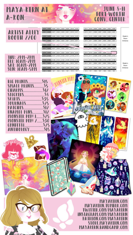 mayakern:i’m gonna be at a-kon this week at artist alley booth 2200! it’s a corner booth next to the