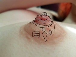 missmikalo:  My boyfriend demanded that I let him take a picture of my nipple. He proceeded to draw this on it, giggling like an idiot, and insisted I show it to you guys. He’s a polar bear and he’s unhappy with his office job. Commuting is hell.