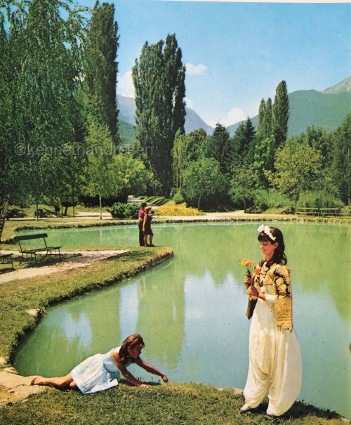 albanian-folklore: Albanians at Karragac Park in Peja, Kosovo. Photo from the 1970s.