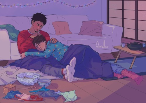 amalasdraws:Presents, movie and cuddlesmy @haikyuusecretsanta for @writedeku Wonderful holidays to y