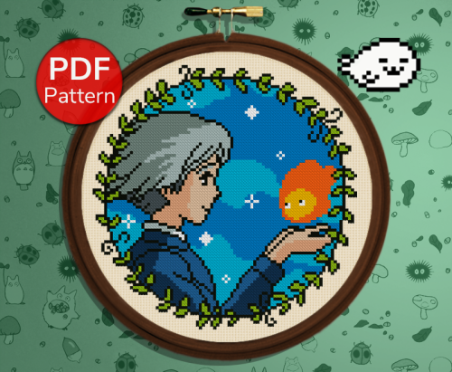 Click on the image to download the pattern.-Sophie and Calcifer - Free Cross Stitch Pattern-14 DMC c