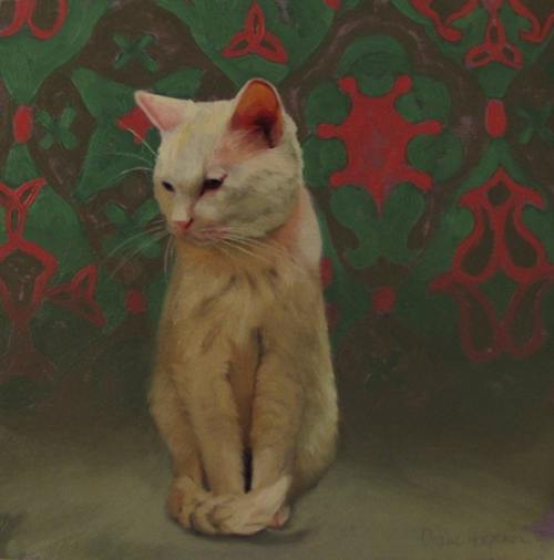 Diane Hoeptner (American, b. OH, USA)Female Artists - Willis the White Cat, 2016, Paintings: Oil on 