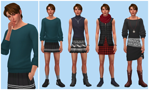 By request. Some skirts and dresses for male Sims. Set 1 -01: * Hair / Top / Skirt / Shoes (Spa Day)