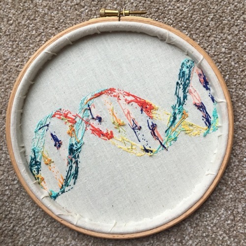moleculart: embroidery: DNA double helix I used 2 threads (vs. my usual 6) to maintain the finer det