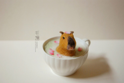  Capybara Japanese Cherry au Lait  ▋Little Animals in the Cup of SoupSculpture12 x 10 x 9 cm ( inc