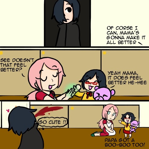 drawwhatiwantwhenwant:  Day 19- BloodSarada has a small cut and Sakura takes care of her. The cuteness ensues.