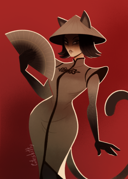 cuteskitty: Here is a drawing I did inspired by Manila Luzon’s gorgeous Kitty Cat Couture dres