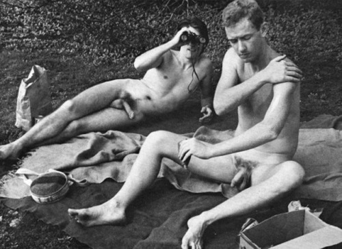 vintagemenz: vintagemusclemen: These guys seem to be roughing it, and one is applying what appears t