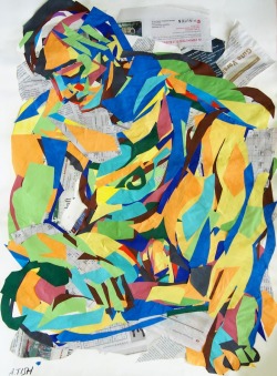 ymutate:  Seated male nude, 70x50cm, collage on paper (2015) Anna Tish 