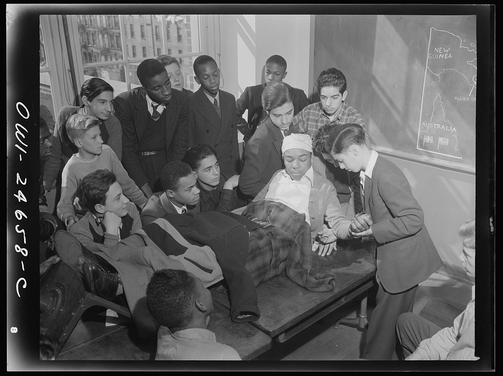 onceuponatown:  Benjamin Franklin High School, New York City. Boys take one day a