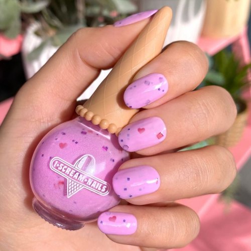 iscreamnails: LOVE SICK NEW pinky purple milky base with mixed glitter and hearts! This one is simpl