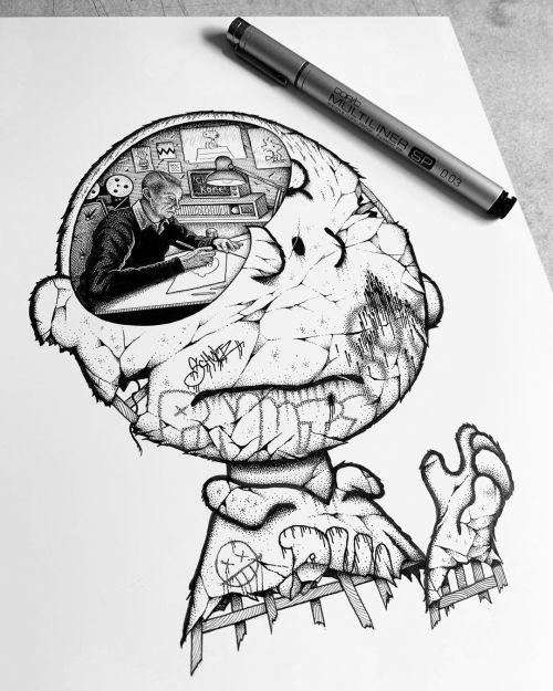 Charlie Brown. #charliebrown #insides #fineliner #ampersandclaybord #fineliner #copic #sakuramicron