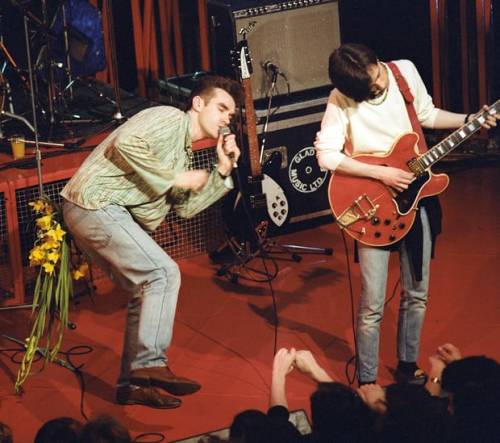 vaticanrust:Morrissey and Johnny Marr during the Smiths’ performance on The Tube, 1984.