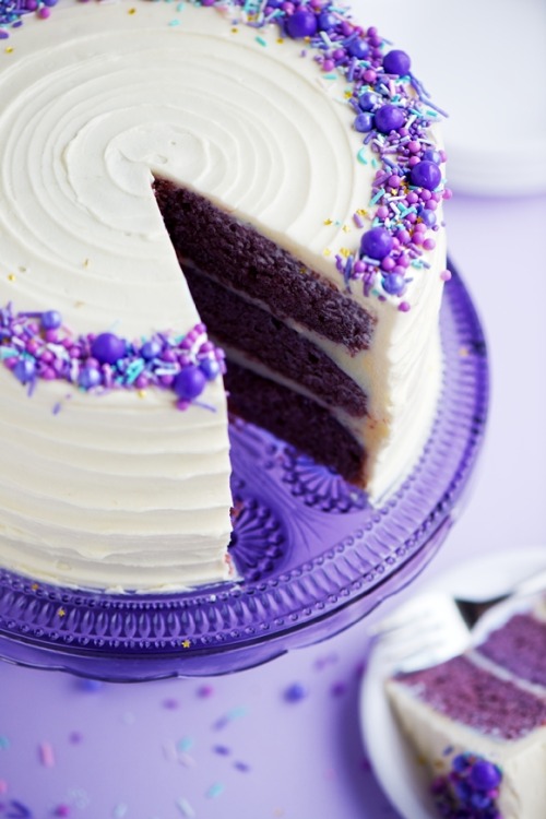 sweetoothgirl:  Purple Velvet Cake with Cream Cheese Frosting
