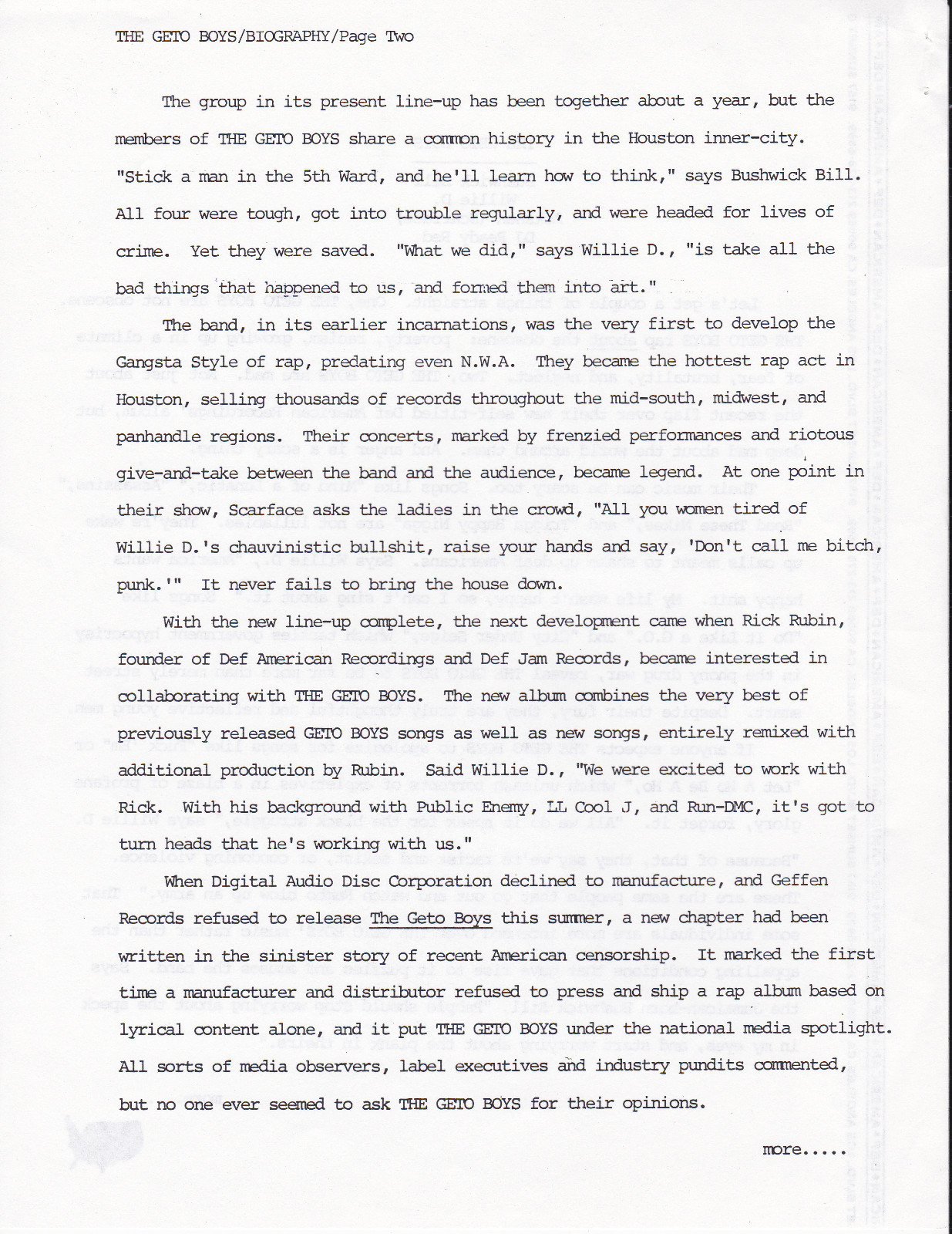 Geto Boys Def American Press Kit (1990)