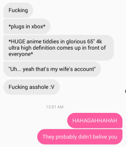 mrfatcakes:  lk12lk21:  big-mac-115:  mrfatcakes:  My husband took the xbox to work because he has CQ duty (basicly you sit and check people in and out for 12 hours) and it was still logged into my account  &gt;8C  What anime tiddy did you get caught