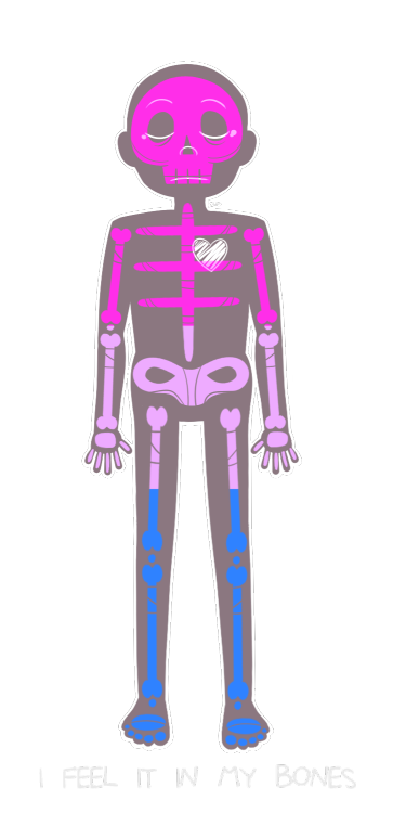 unscrupulouswalnut:  You Can Feel It In Your Bones. July 27th, 2015. Digital Painting.It’s done! I’ve wanted to do something like this for a while now so here’s some transparent pride skeletons. If I get requests I might add more flags but for now