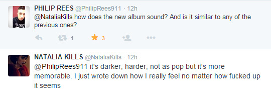 nataliakillscz:  Some of the questions and answers from yesterday’s chat with Kills