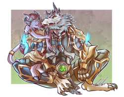 catbatart:Commission for @kingofthegoatguild of their Worgen with their Draenei kiddo! Thank you so so much for commissioning me! 