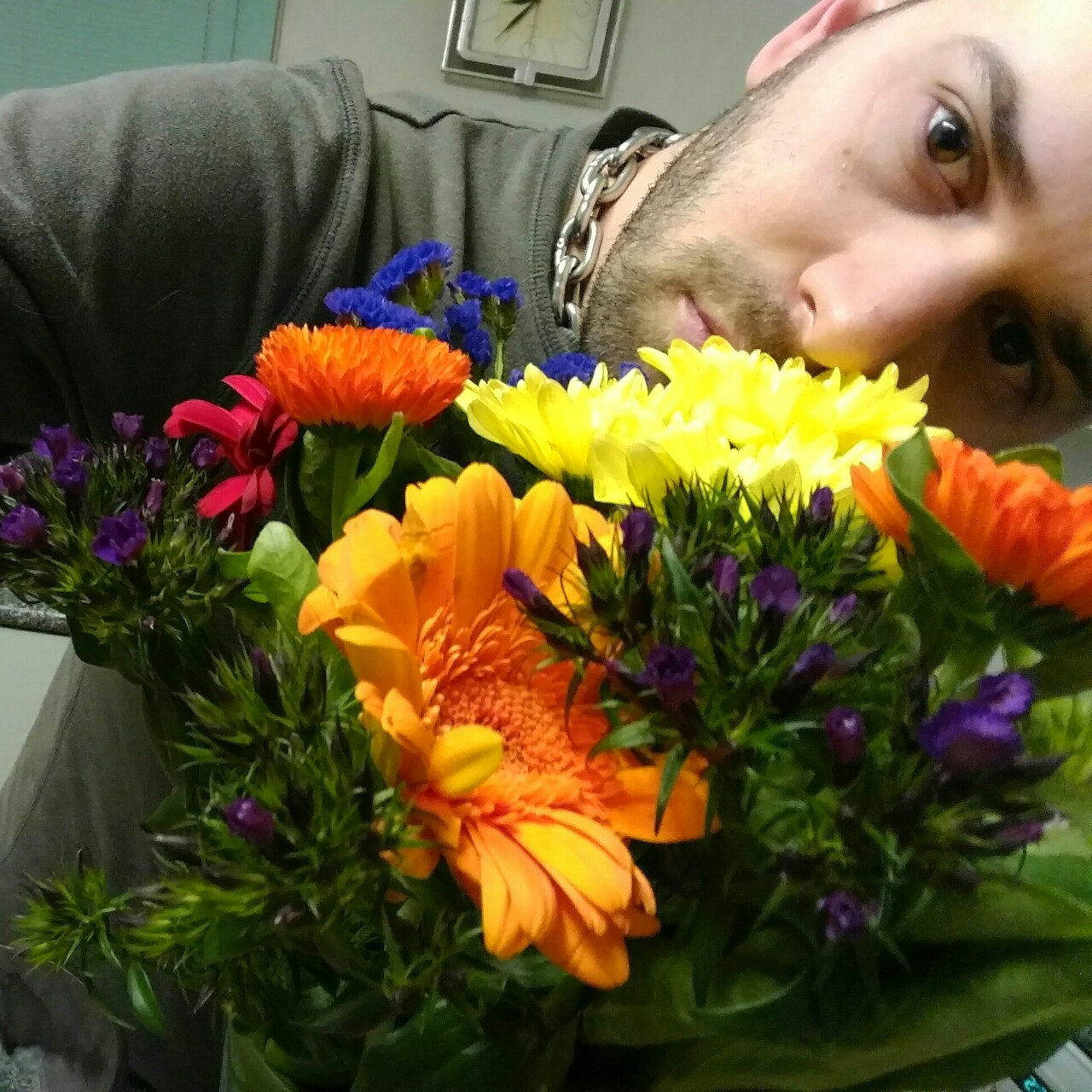 sungodprime:  Enjoying the flowers Master gave me while I wait for my coffee.. at