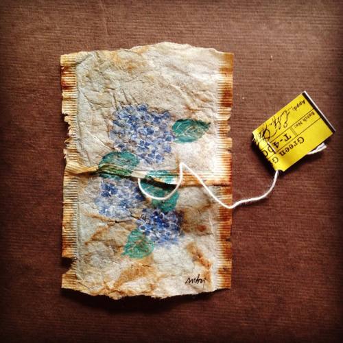 363 days of tea. Day 184. #recycled #teabag #art #bluehydrangeas #tazo