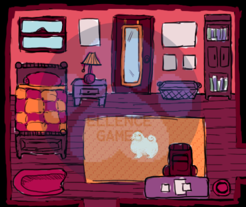 ellencegames:Sketches from Chilly’s house: the owner’s bedroom/ bathroom.