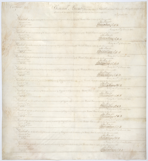 todaysdocument:The Bill of Rights became the first 10 amendments to the Constitution when Virginia r
