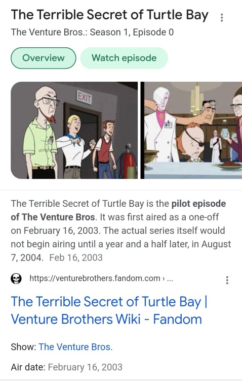 galacticstarslove17:Yoooo…. Guess What Today Is The Venture Bros. TURNS 20!!! AAAAAAAAAAAAAAAAAAAAAA!!! ;w; CAN BELIEVE THIS SHOW IS NOW FREAKING 20 YEARS OLD!!! TwT But… It’s Only Pilot Episode In 2003 TwT AAAAAAAAAAA!! I CAN’T