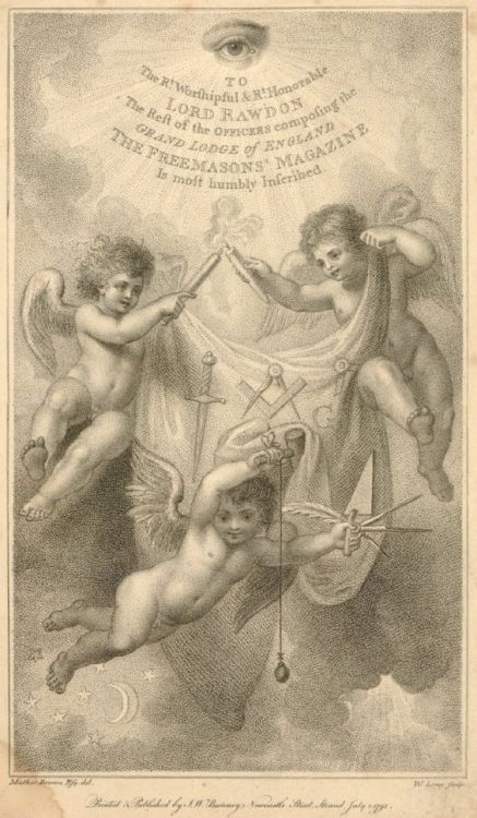 Mather Brown, Frontispiece to ‘The Freemason’s Magazine’, three cherubs. 1793, etc