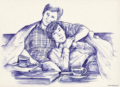 prettyrealisticjohnlockfanart:Beautiful johnlock ballpoint(!) drawing by petite-madame (who gave me 