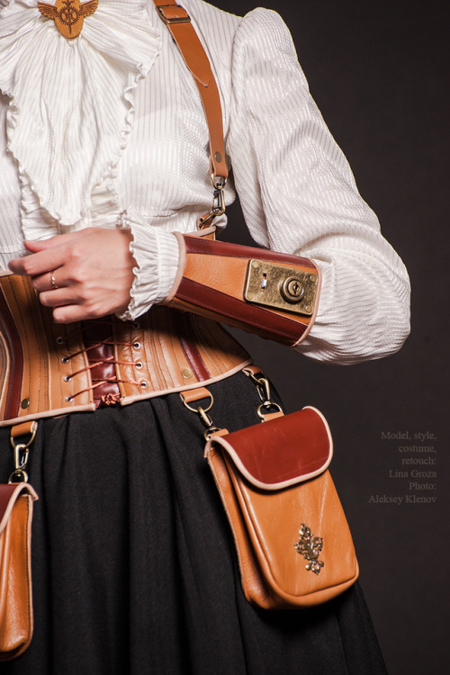 My new work!Leather corset and accessories for LARP in Steampunk style, LARP based on Girl Genius un