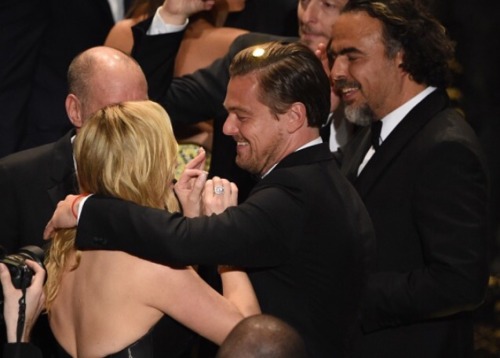 laughterwarmstheheart: Kate Winslet congratulating Leonardo Di Caprio on his first Oscar win…