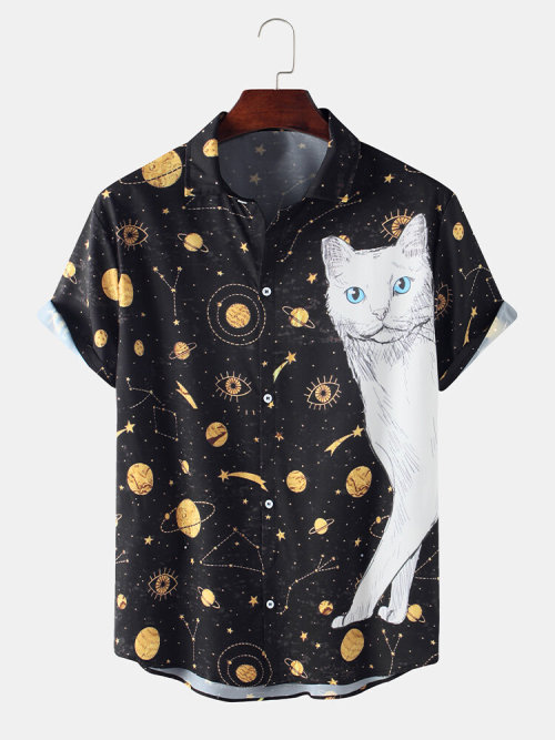 colorfultimetravelbeard:Fun Star Moon Starry Sky Print Beach Casual ShirtCheck out HEREGet all of th