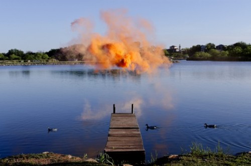 asylum-art:   Irby Pace’s Color Explosions    Texas-based artist Irby Pace‘s works can be described as haunting and ethereal. In his series “Idle Voids,” Pace uses various outdoor spaces and adds his own “pop” of color to each environment