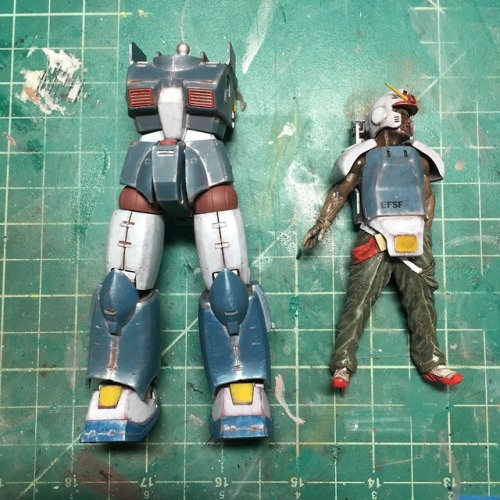 WIP:
Origin Guncannon + “Gundam Man”
The Gundam Man is made from a Love Love Garden Ma.K resin figure with leftover parts added to make him look like he is wearing armor styled after Gundam. Experimented a bit with painting with Vallejo Acrylics, but...