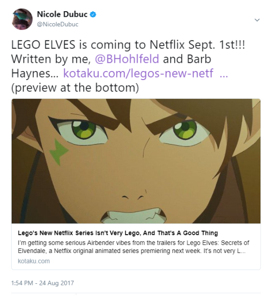draqua:  Looks like Studio Mir (the animators behind Voltron Legendary Defender & The Legend of Korra) have offered their slick style to a Lego Elves series, heading to Netflix September 1st. But what also gets me personally excited is it’s apparently