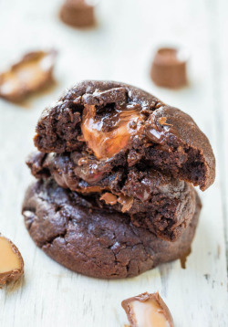 gastrogirl:  caramel-stuffed quadruple chocolate cookies.