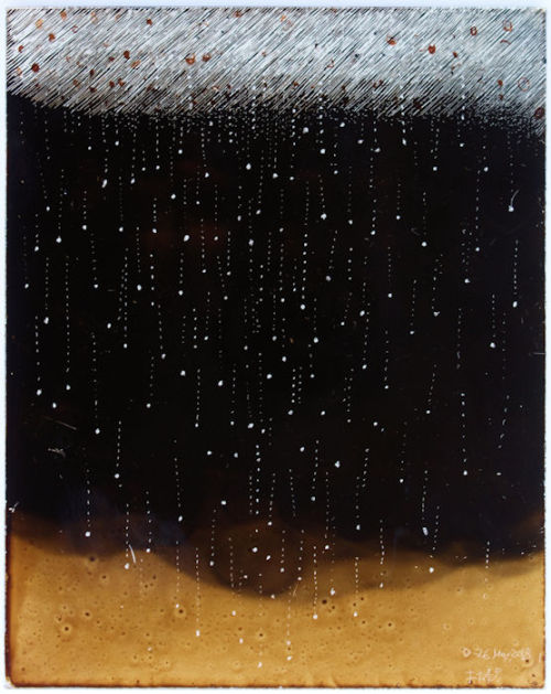 takahikohayashi:D-26.May.2018 Being in Rain / reverese painting on glass 12.7x10cmTakahiko HAYASHI 林